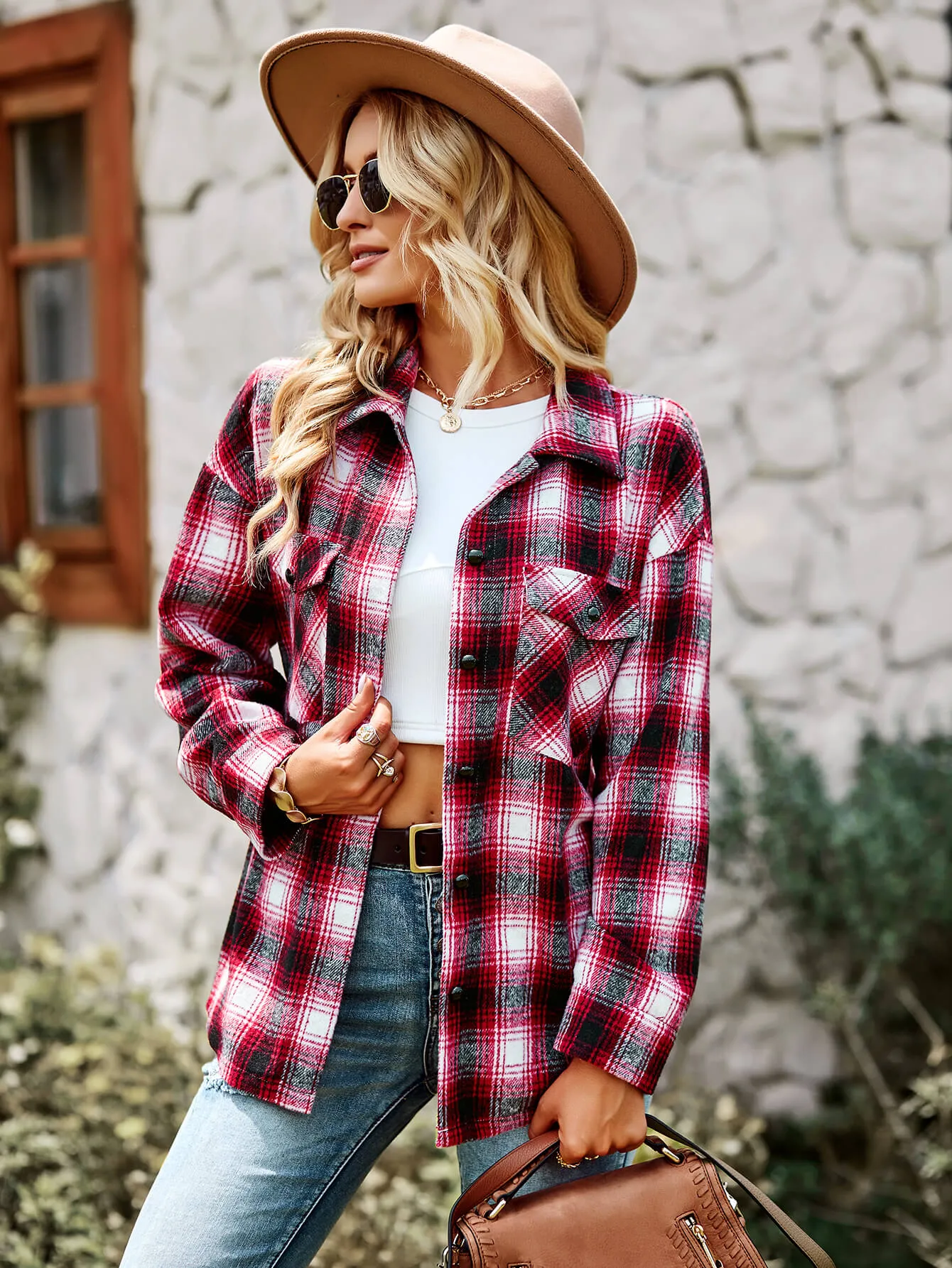 Lucky One Plaid Shacket - Pink
