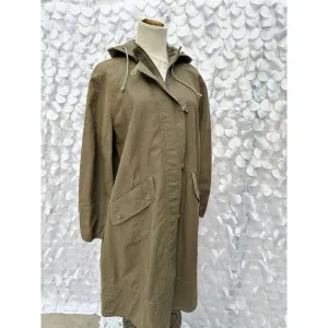 Mango MNG New York Small DRAB GREEN 100% Linen Hooded Long Utility Coat