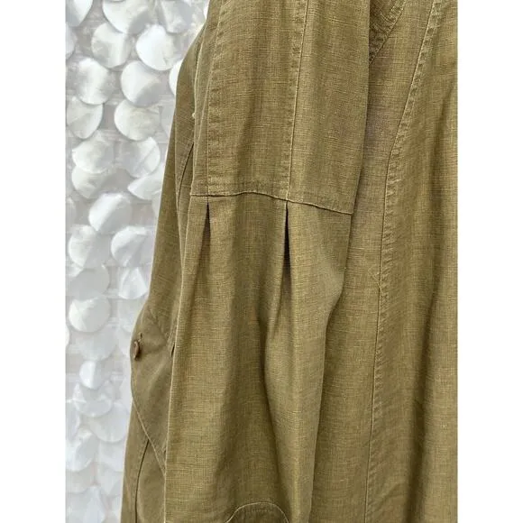 Mango MNG New York Small DRAB GREEN 100% Linen Hooded Long Utility Coat