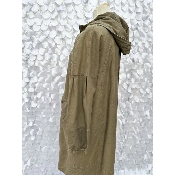 Mango MNG New York Small DRAB GREEN 100% Linen Hooded Long Utility Coat