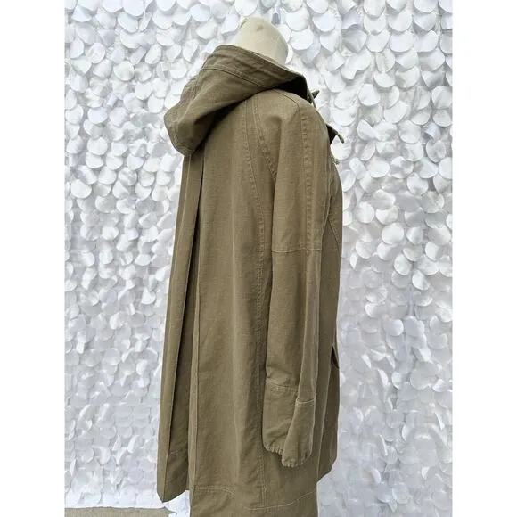 Mango MNG New York Small DRAB GREEN 100% Linen Hooded Long Utility Coat