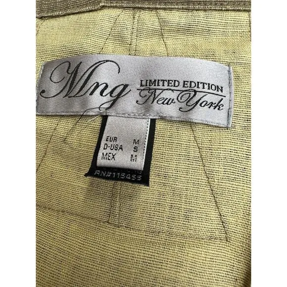 Mango MNG New York Small DRAB GREEN 100% Linen Hooded Long Utility Coat