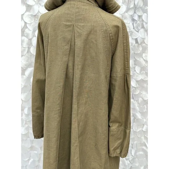 Mango MNG New York Small DRAB GREEN 100% Linen Hooded Long Utility Coat