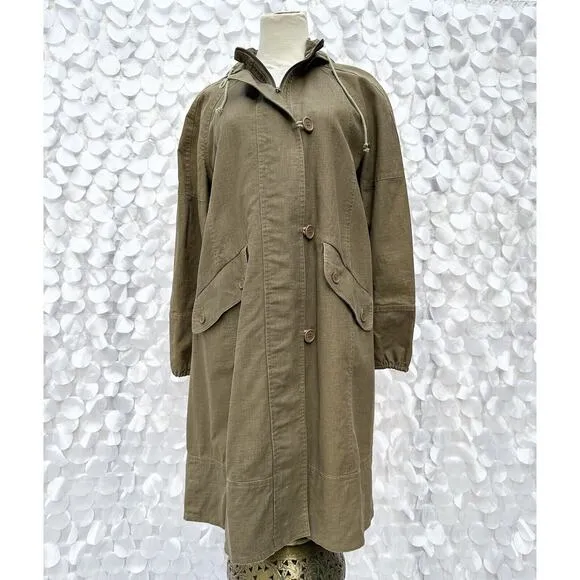 Mango MNG New York Small DRAB GREEN 100% Linen Hooded Long Utility Coat
