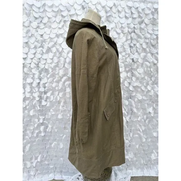 Mango MNG New York Small DRAB GREEN 100% Linen Hooded Long Utility Coat