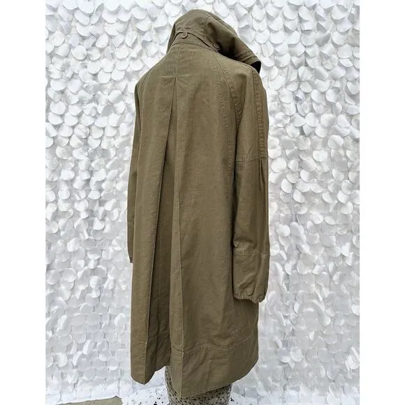 Mango MNG New York Small DRAB GREEN 100% Linen Hooded Long Utility Coat