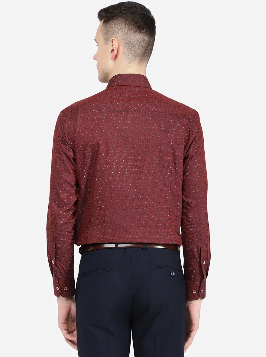 Maroon Printed Slim Fit Formal Shirt | Greenfibre