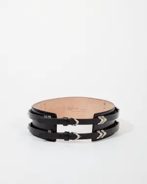 McQueen Black Leather Detail Wide Belt - 75