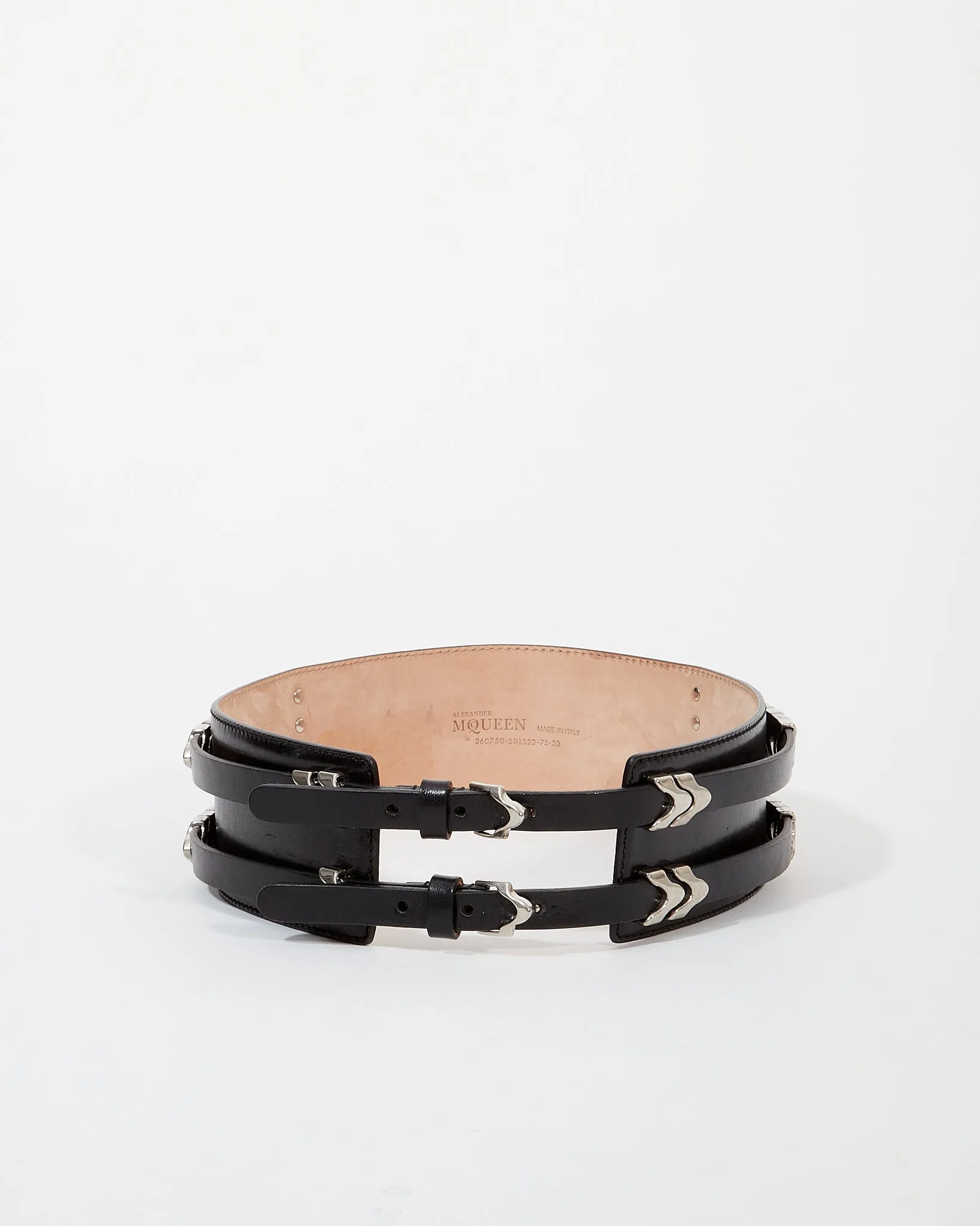 McQueen Black Leather Detail Wide Belt - 75