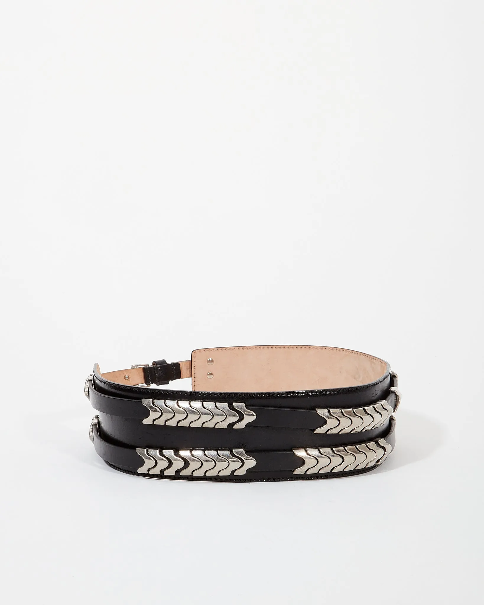 McQueen Black Leather Detail Wide Belt - 75