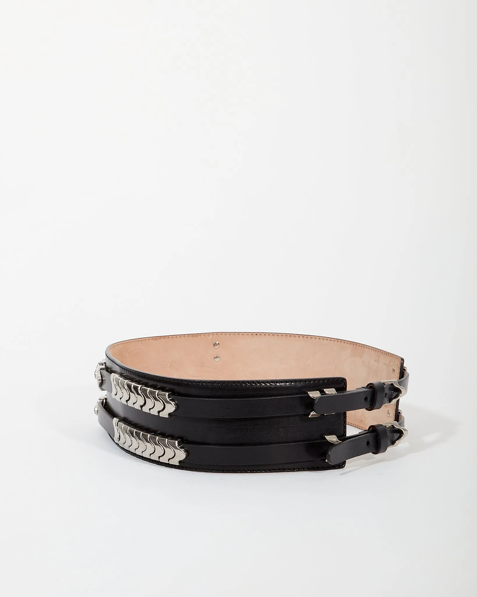 McQueen Black Leather Detail Wide Belt - 75