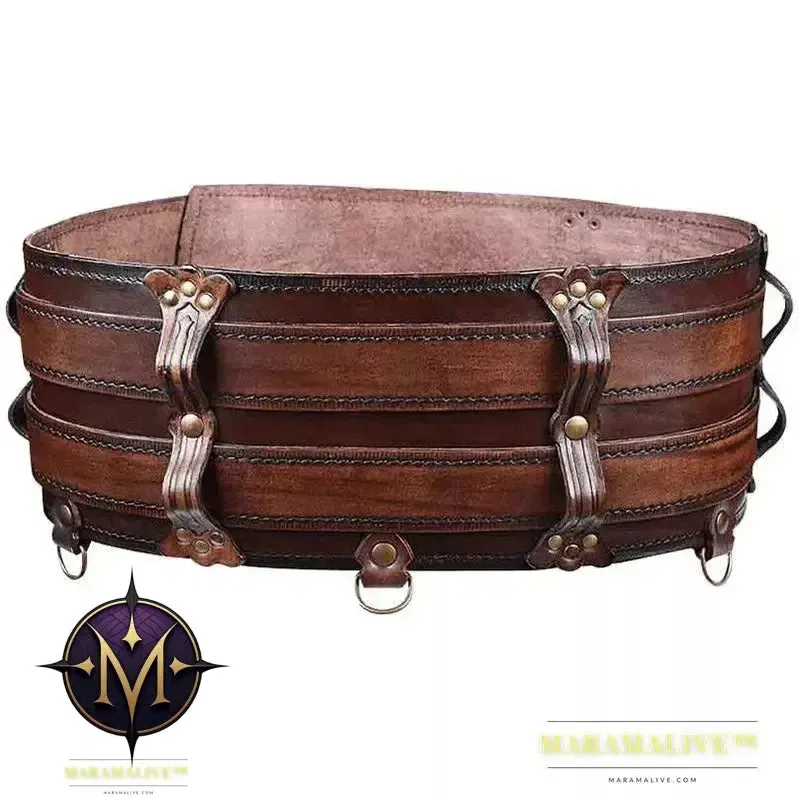 Medieval Steampunk Viking Warrior PU Leather Wide Belt, Norse Celtic Knight Waistband Armor for Larp Cosplay Costume Accessory