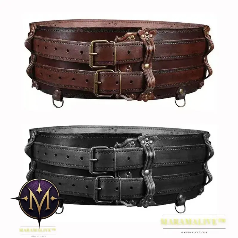 Medieval Steampunk Viking Warrior PU Leather Wide Belt, Norse Celtic Knight Waistband Armor for Larp Cosplay Costume Accessory