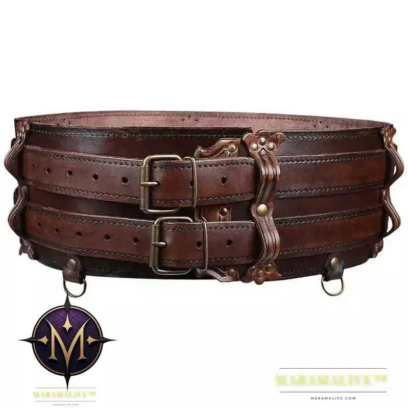 Medieval Steampunk Viking Warrior PU Leather Wide Belt, Norse Celtic Knight Waistband Armor for Larp Cosplay Costume Accessory