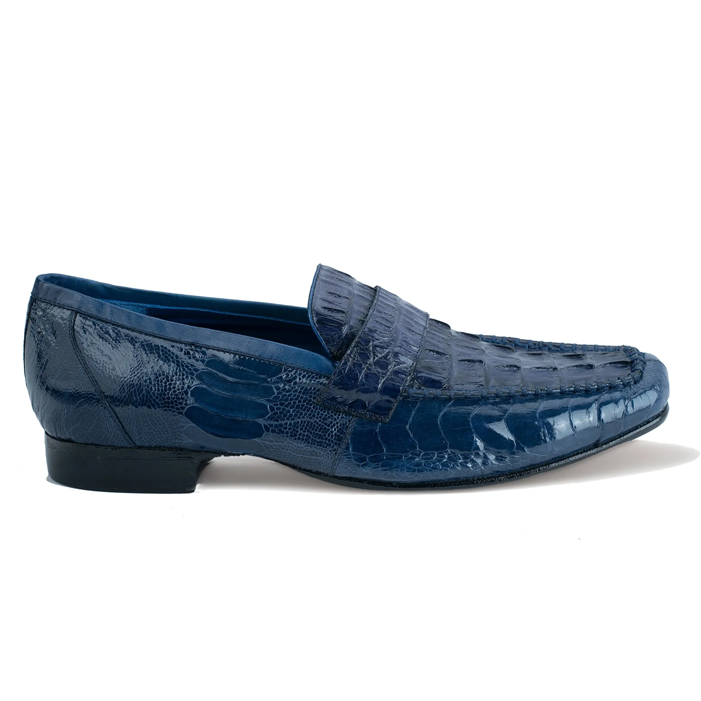 Mens Belvedere Natale Genuine Crocodile Loafer Dress Shoe in Brandy
