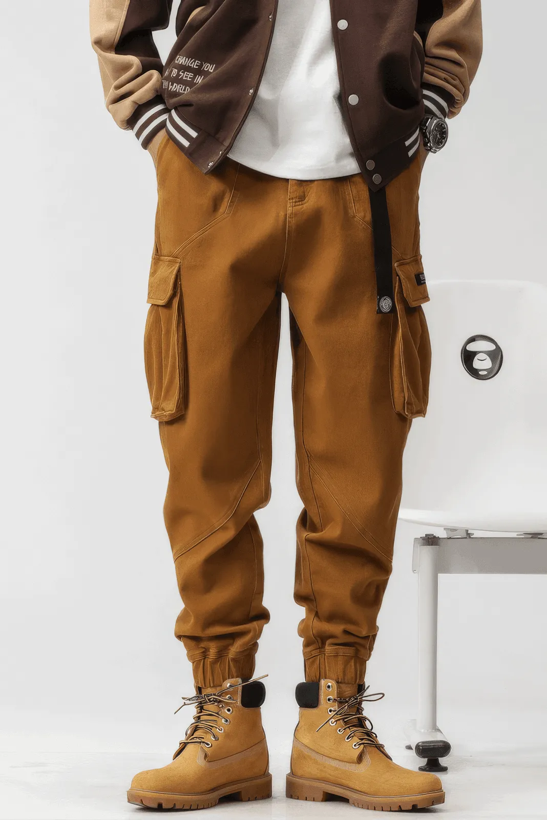 Men’s Cargo Pants – Loose Fit, Elastic Cuffs, Utility Style for Winter