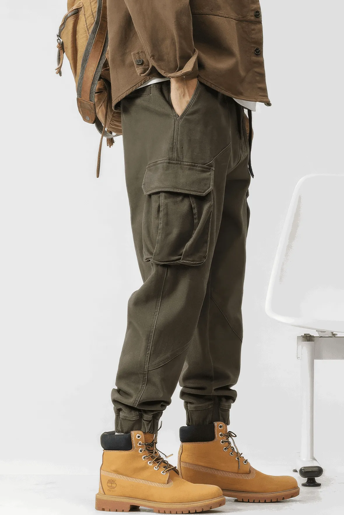 Men’s Cargo Pants – Loose Fit, Elastic Cuffs, Utility Style for Winter
