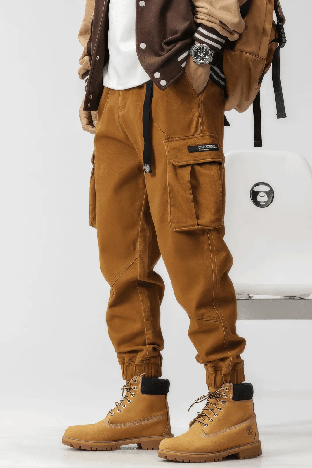 Men’s Cargo Pants – Loose Fit, Elastic Cuffs, Utility Style for Winter