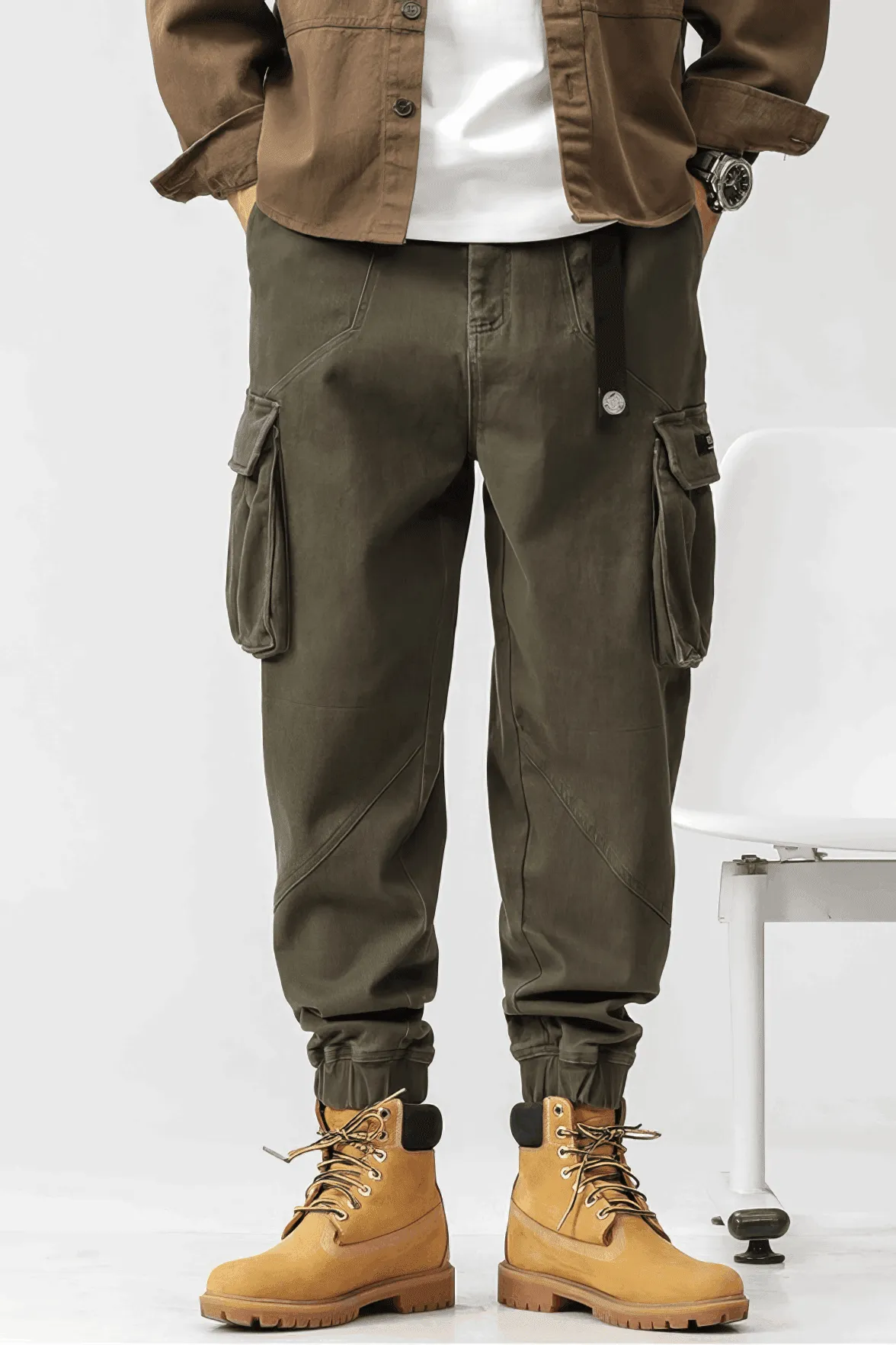 Men’s Cargo Pants – Loose Fit, Elastic Cuffs, Utility Style for Winter