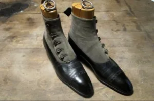 Men's Handcrafted Black and Gray Calfskin Ankle Boots