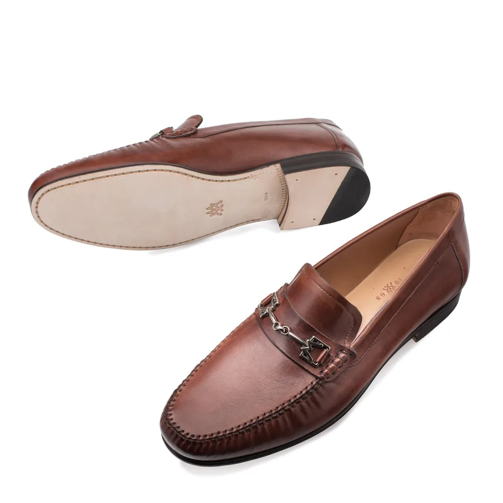 Mens Mezlan Brussels Metal Ornament Calfskin Loafer Dress Shoe in Tan