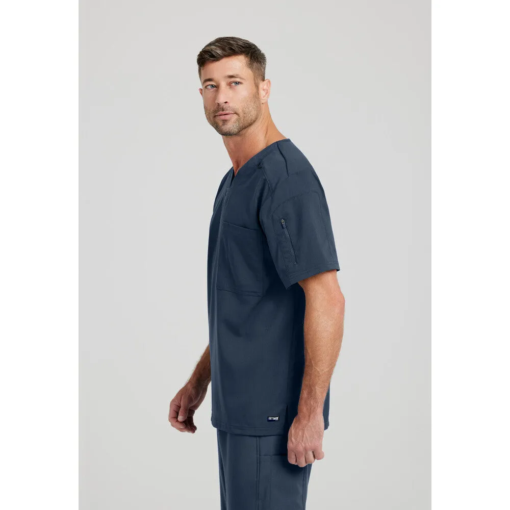Men's Murphy Scrub Top - Greys Anatomy Spandex Stretch Collection / Color - Steel / Fit - Regular / Sizes - XS, S, M, L, XL, 2XL, 3XL by Barco Uniforms