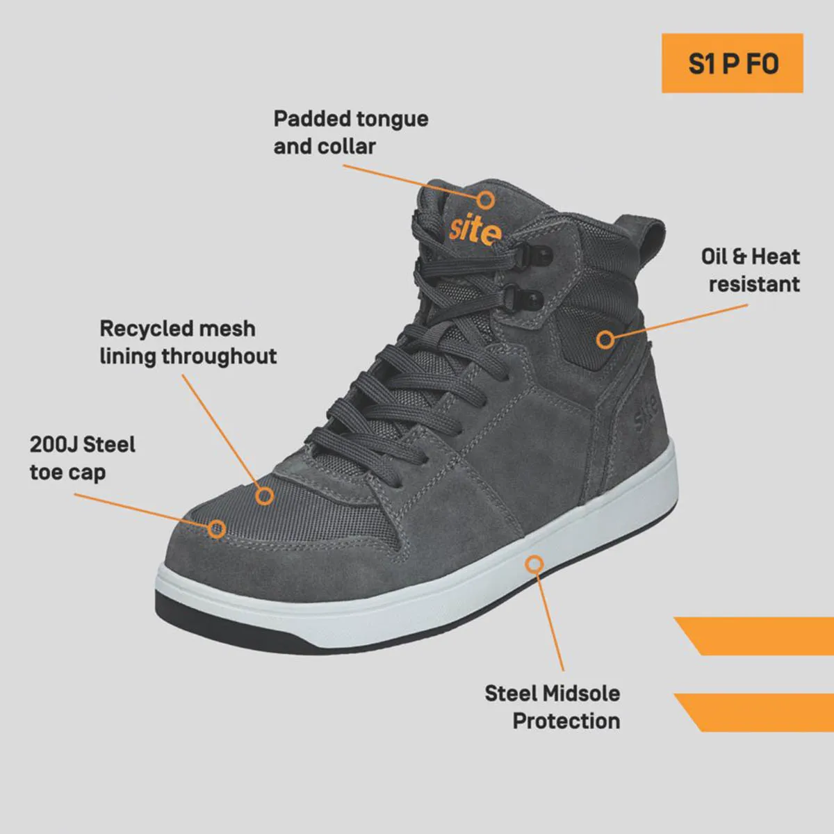 Mens Safety Trainer Boots Grey Steel Toe Cap Ankle Comfort Leather Size 9