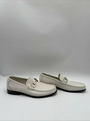 Men’s Salvatore Ferragamo Gancini White Leather Loafers Size 7.5EE - Very Good
