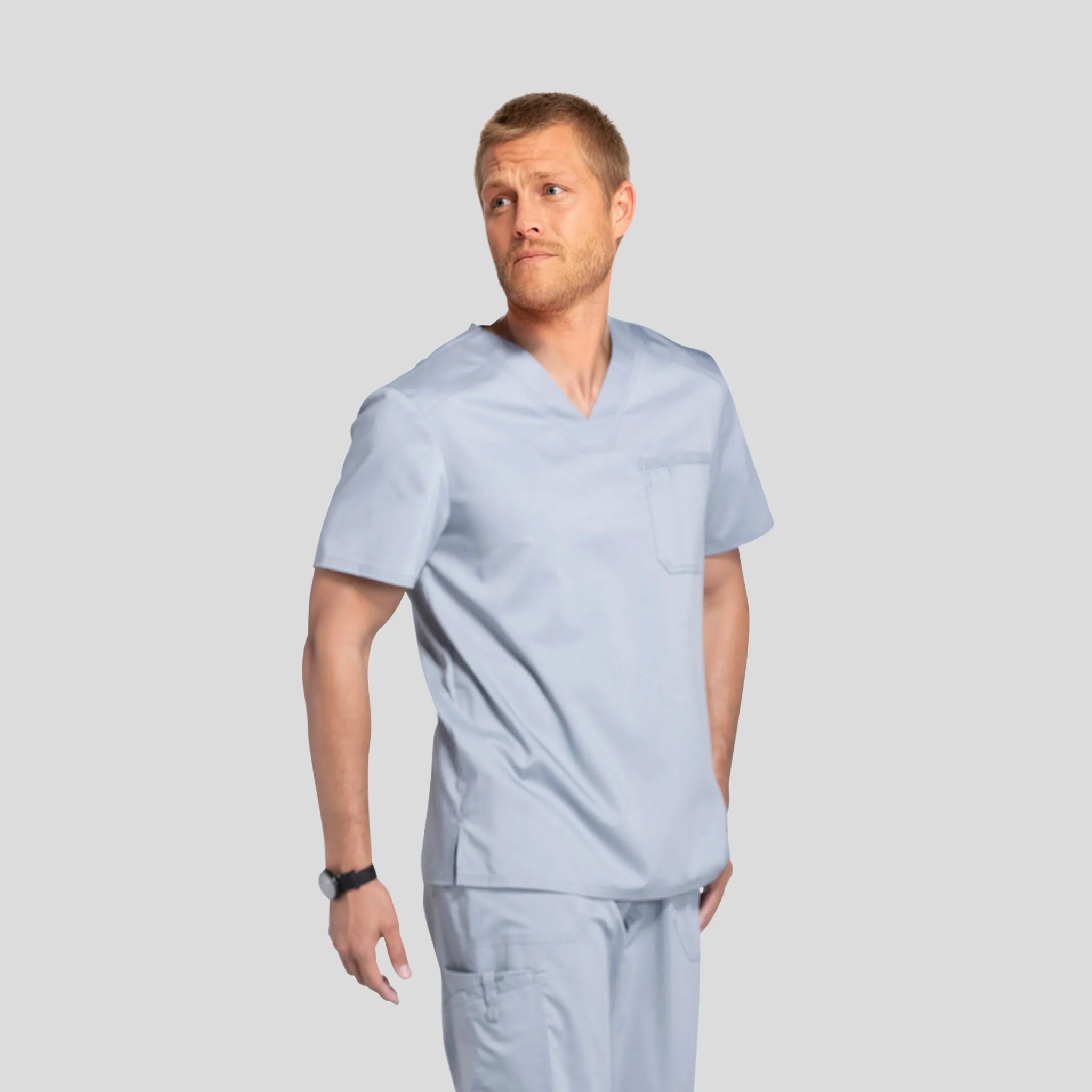 Men's V-Neck Solid Scrub Top | Grey