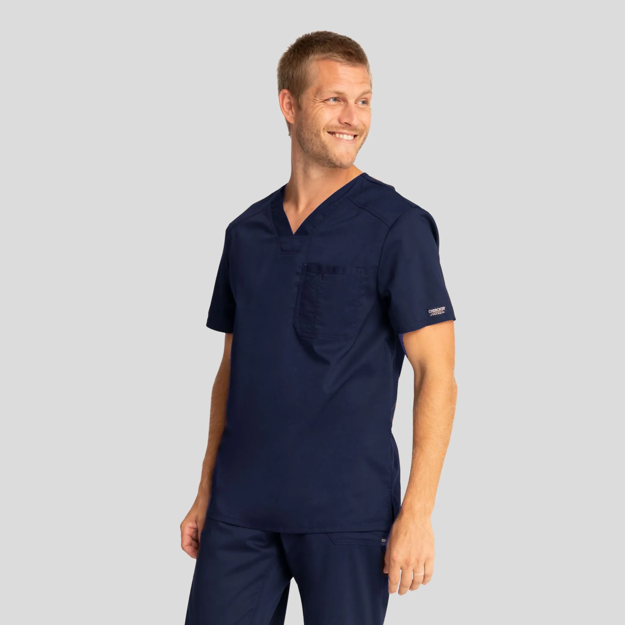 Men's V-Neck Solid Scrub Top | Navy