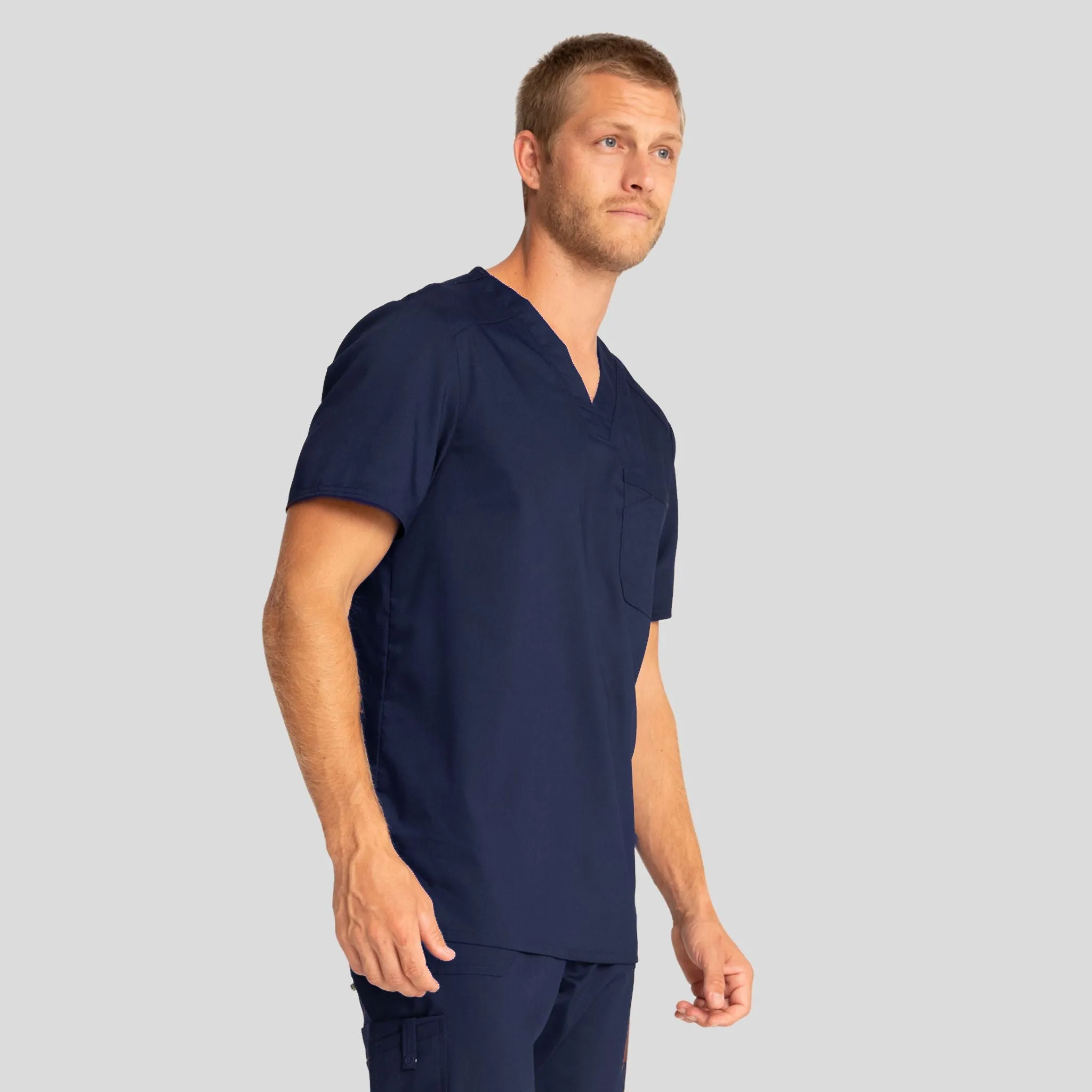 Men's V-Neck Solid Scrub Top | Navy