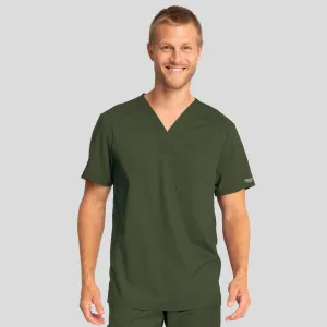 Men's V-Neck Solid Scrub Top | Olive