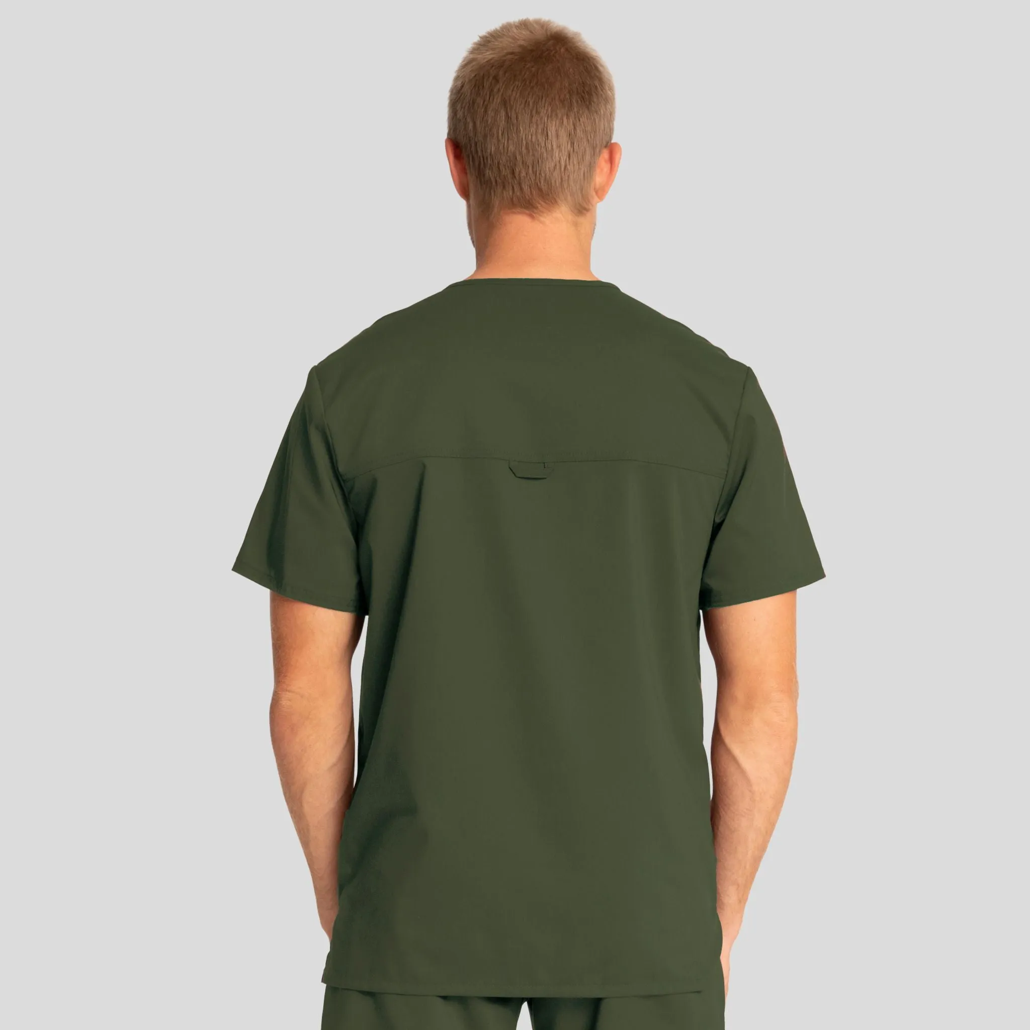 Men's V-Neck Solid Scrub Top | Olive