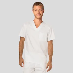 Men's V-Neck Solid Scrub Top | White