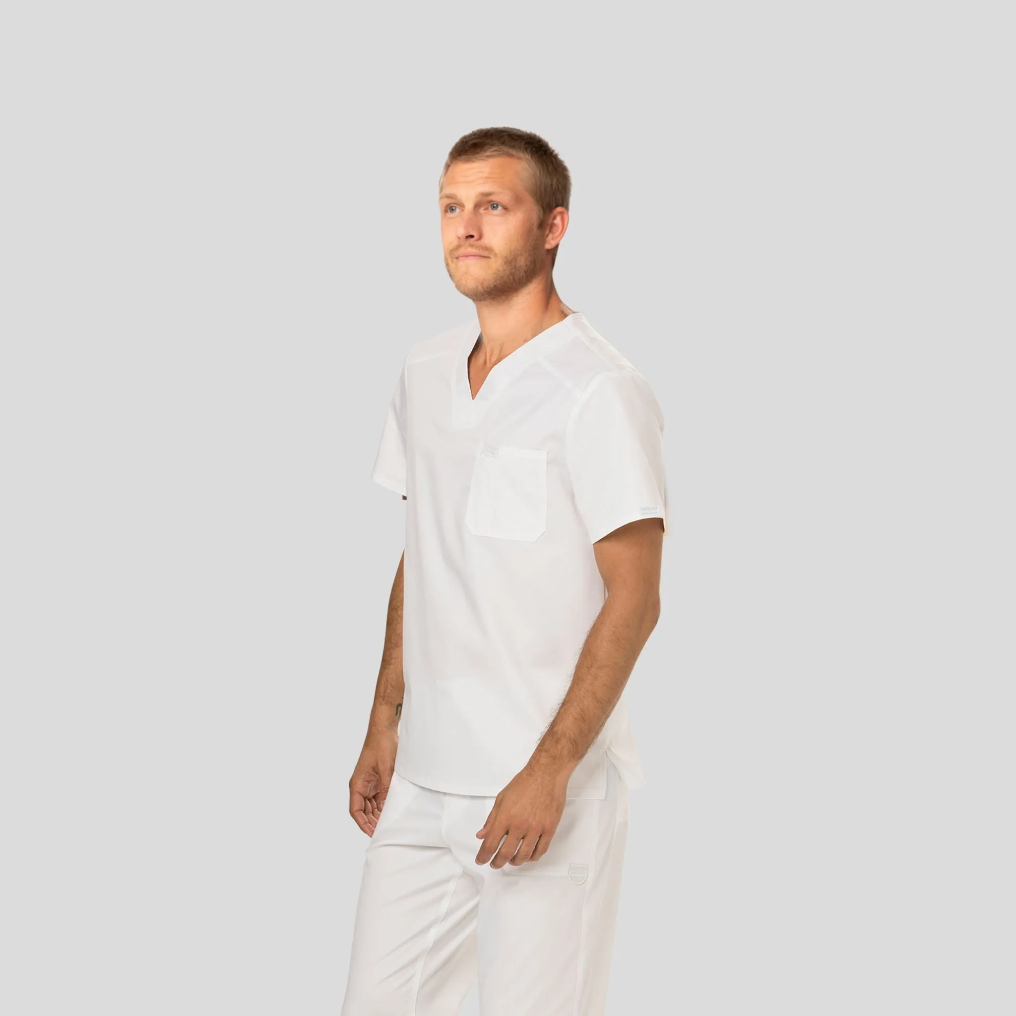 Men's V-Neck Solid Scrub Top | White