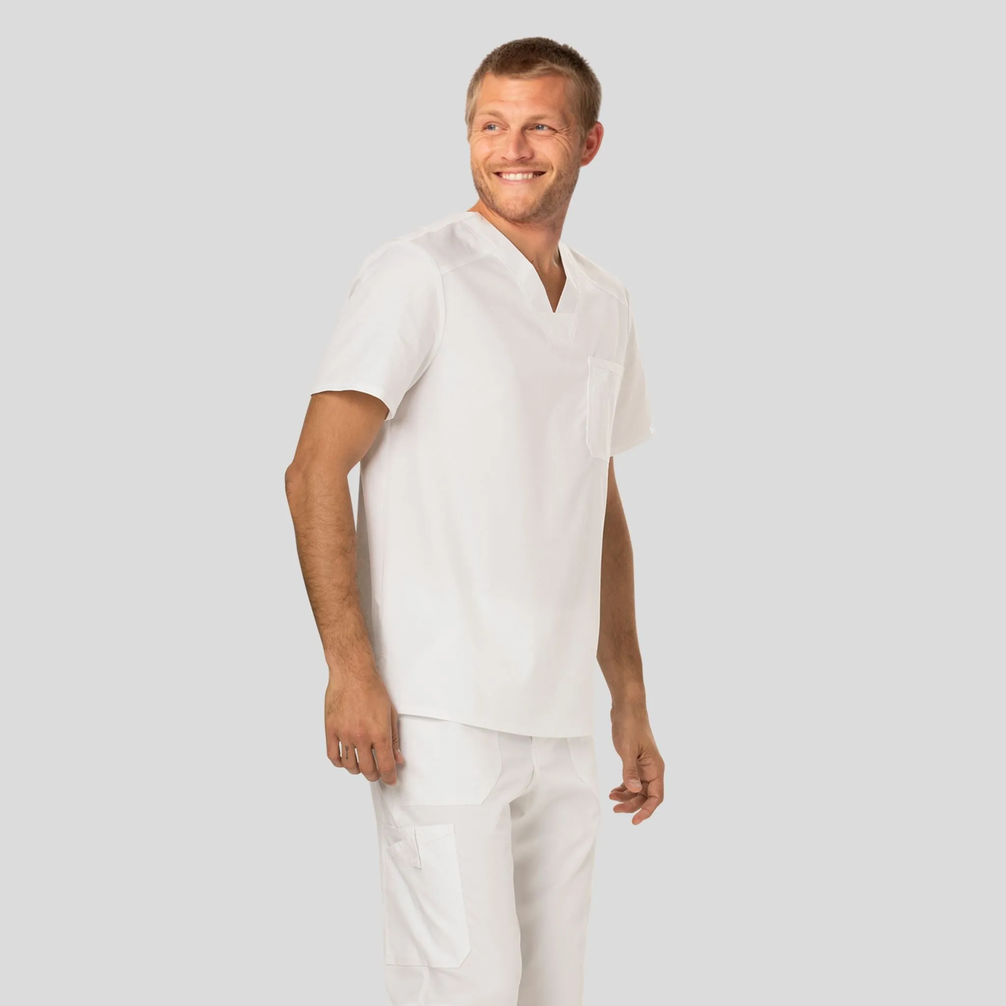 Men's V-Neck Solid Scrub Top | White