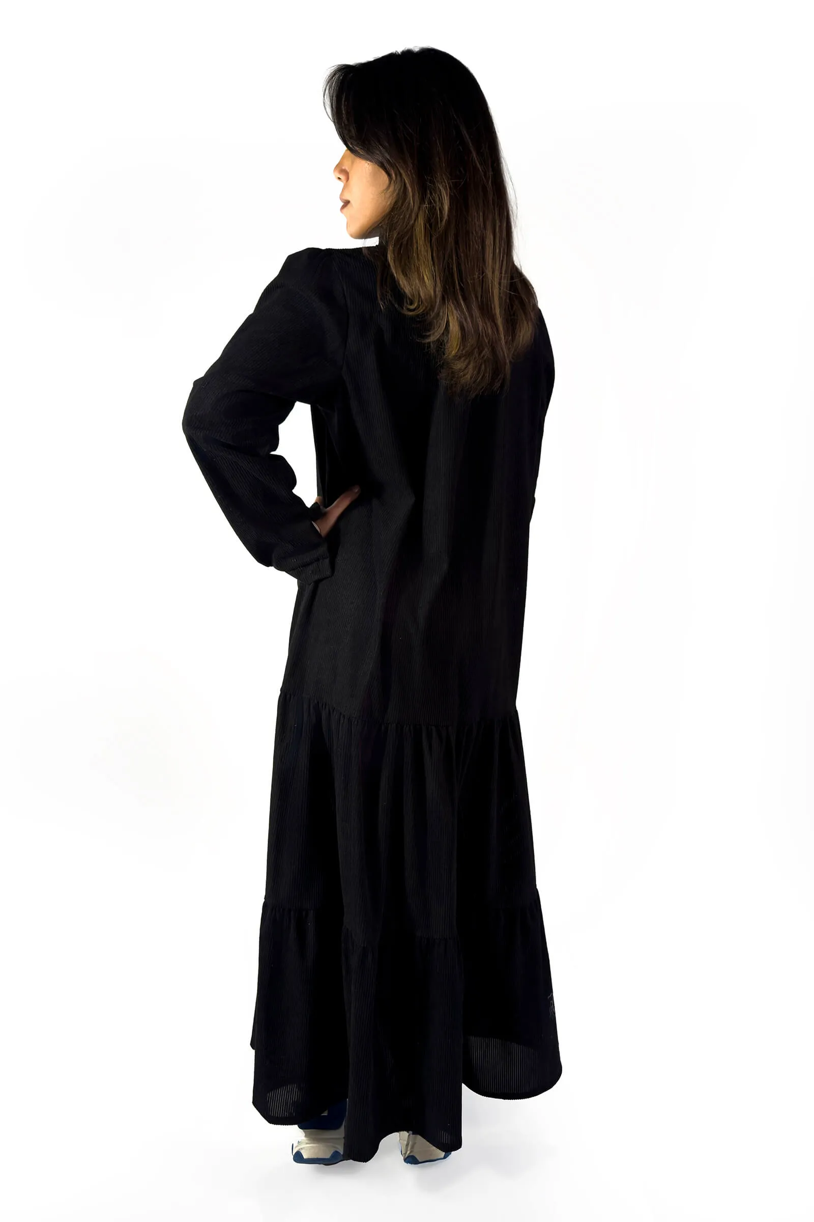 Midnight Elegance Black Layered Winter Dress