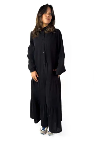 Midnight Elegance Black Layered Winter Dress