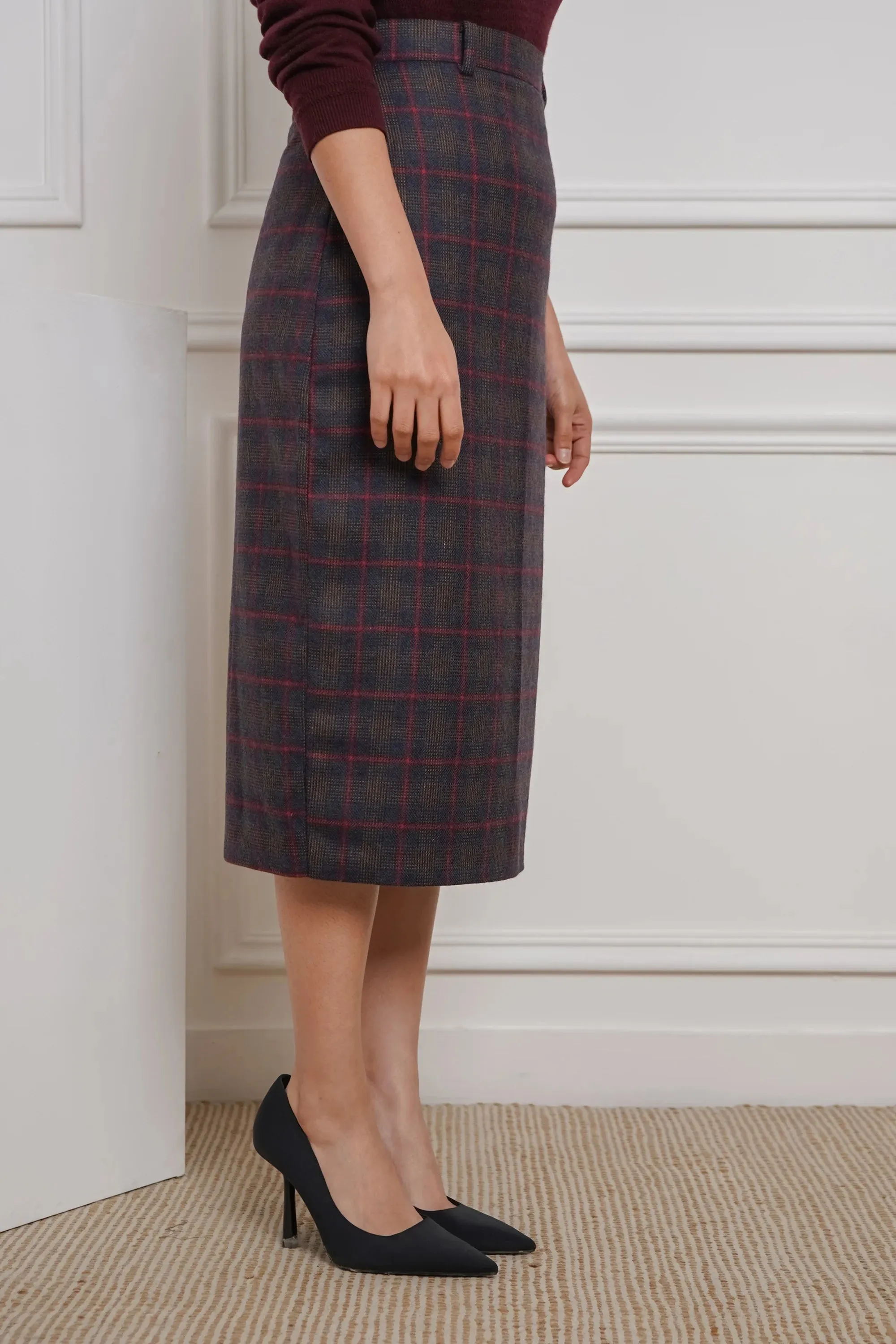 Midnight Grid, Wool Pencil Skirt