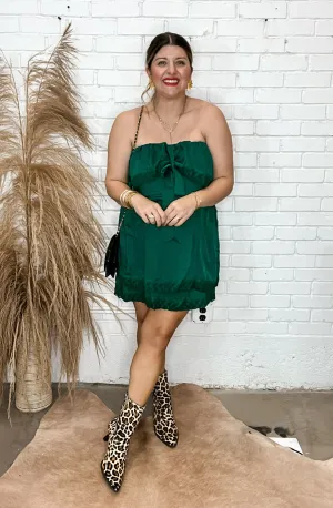 Mini Satin Lace Dress - Green