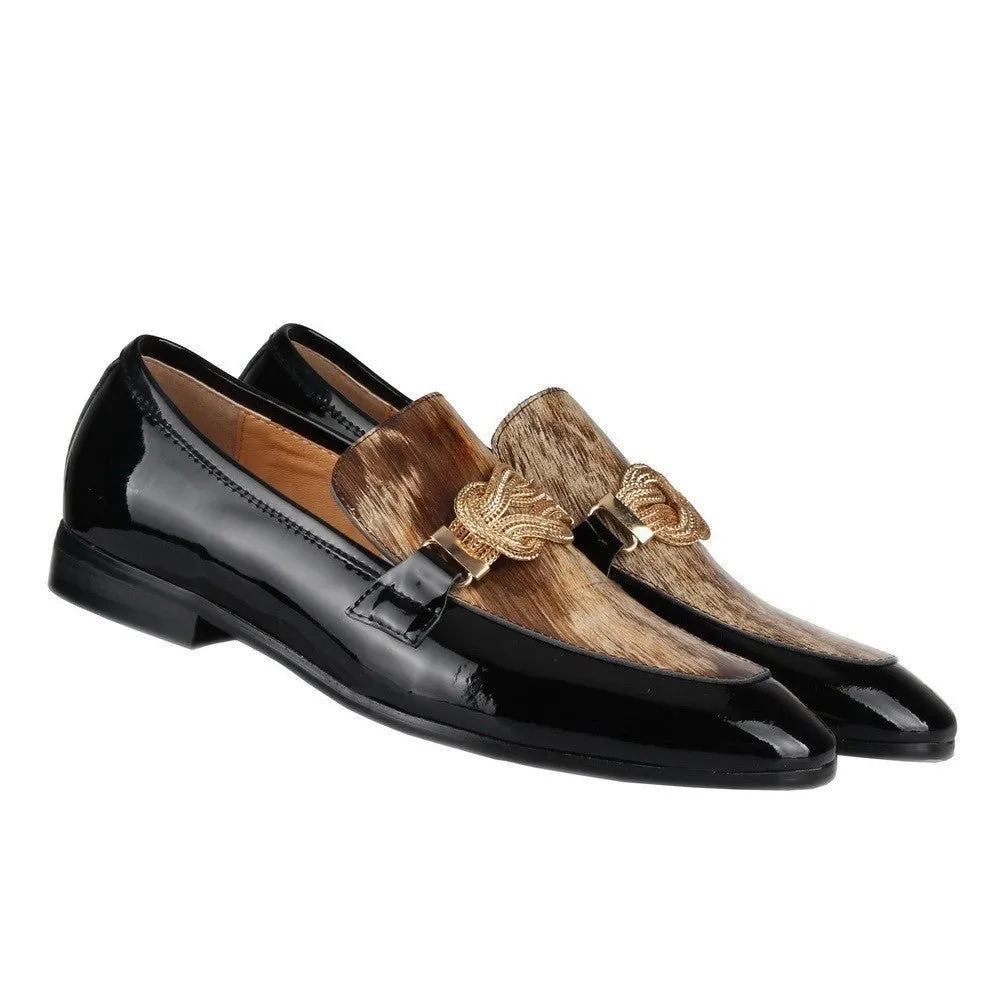 Moccasins Loafers For Mens Golden Chain Patent Leather