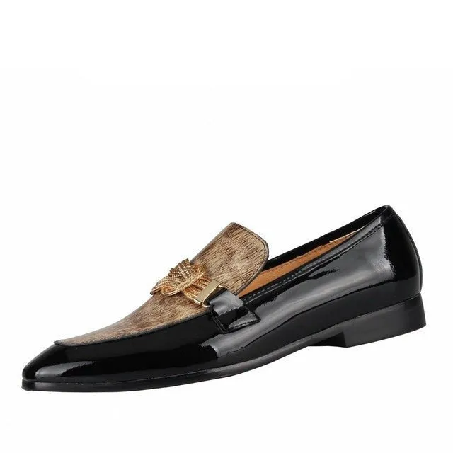 Moccasins Loafers For Mens Golden Chain Patent Leather