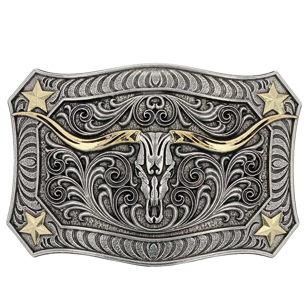Montana Silversmiths Longhorn Crest Filigree Attitude Buckle
