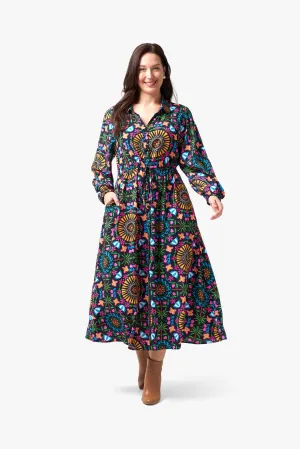 Multi Colour "Frankie" Long Sleeve Midi Shirt Dress