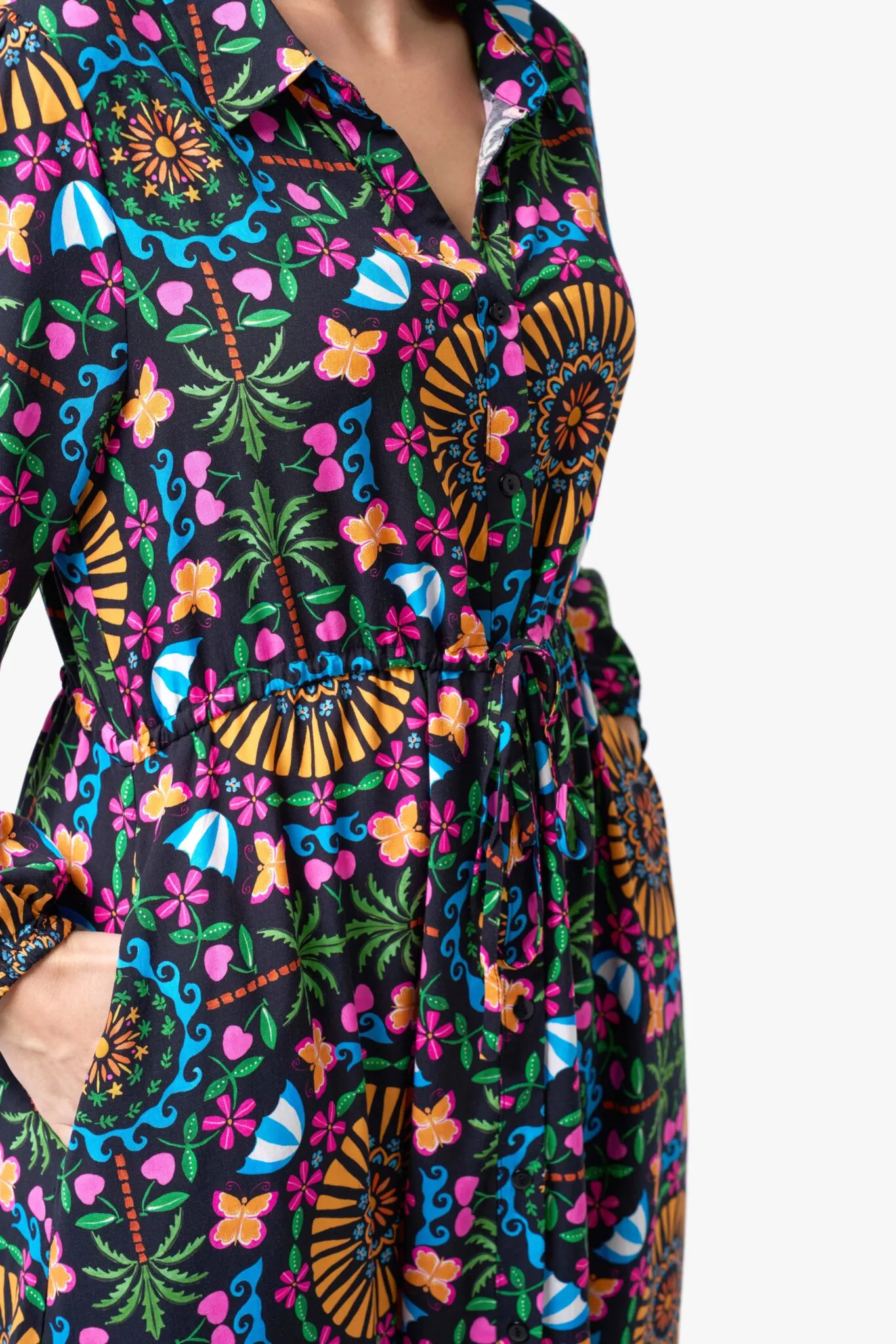Multi Colour "Frankie" Long Sleeve Midi Shirt Dress
