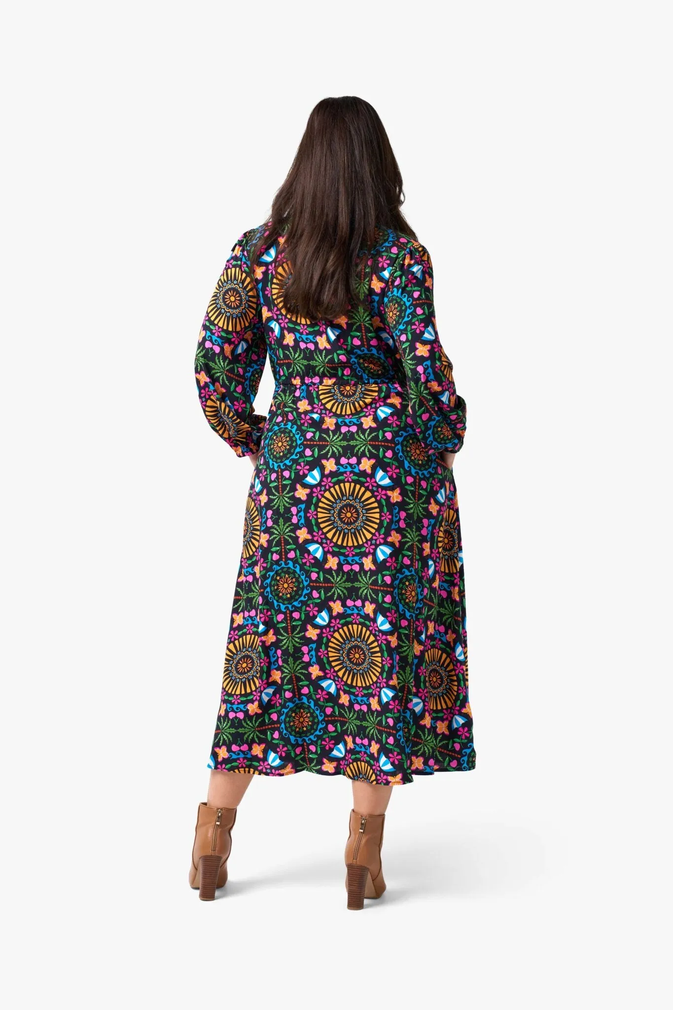 Multi Colour "Frankie" Long Sleeve Midi Shirt Dress
