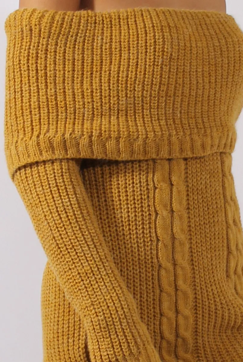 Mustard Bardot Heavy Knit Jumper Dress - Suzy