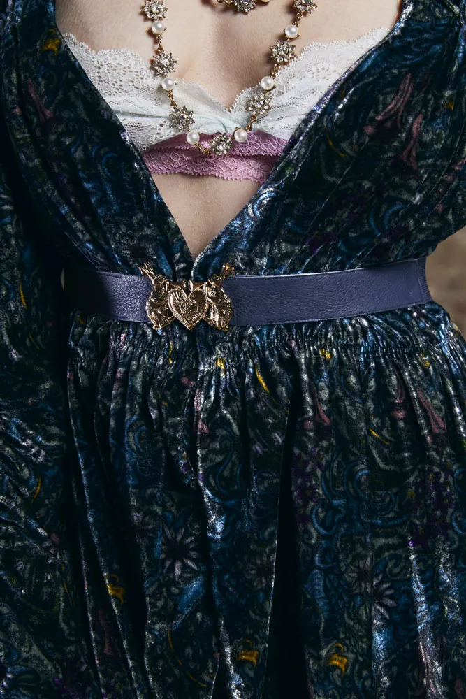 Mystic Rabbit Buckle Thin Leather Belt in Navy - Made to Order