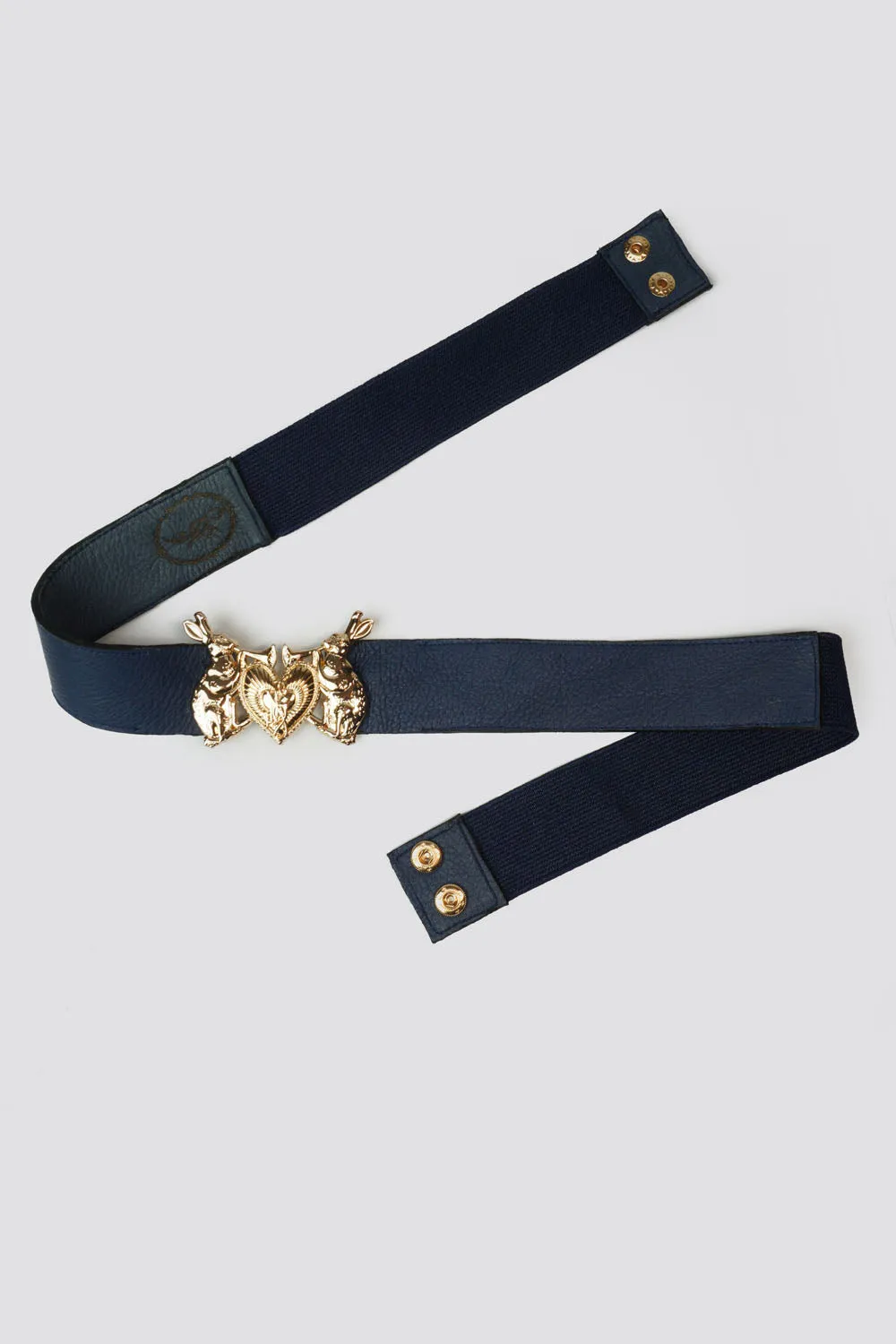 Mystic Rabbit Buckle Thin Leather Belt in Navy - Made to Order