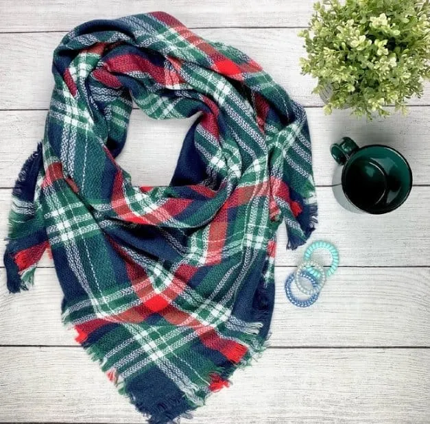 Navy Red and Green Blanket Scarf